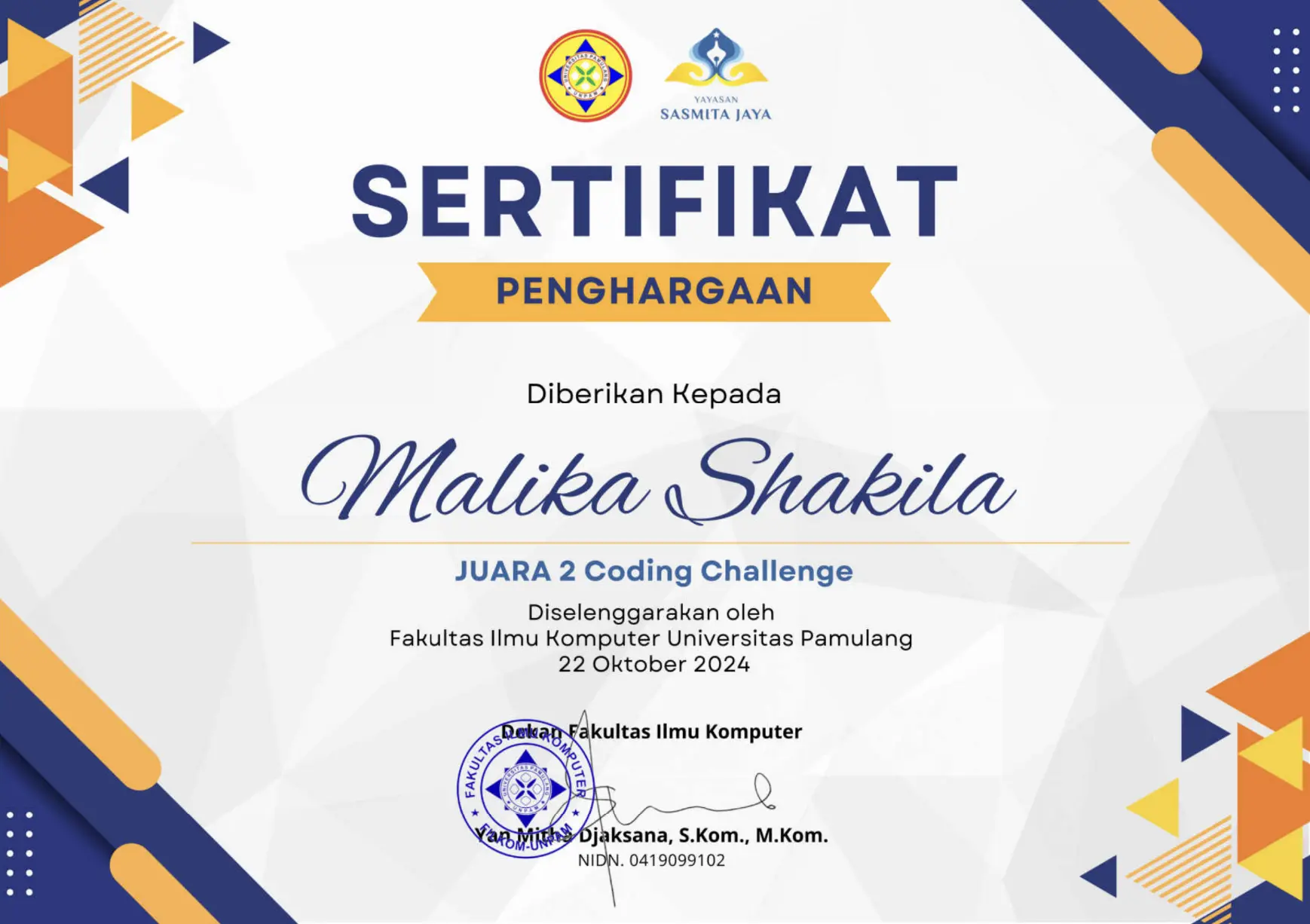 Top 2 - Coding Challenge Faculty of Computer Science trophy