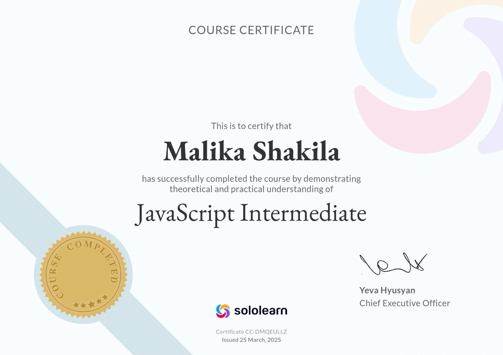 JavaScript Programming Mastery trophy